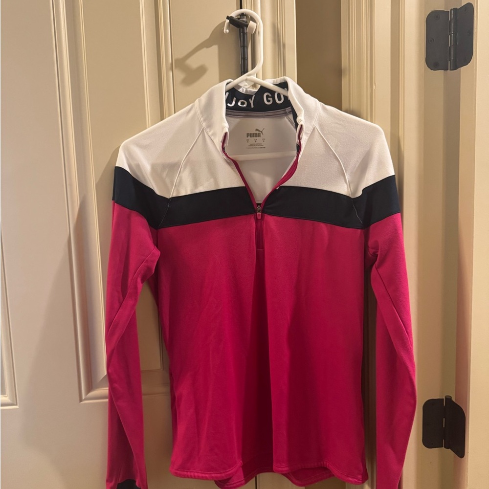 Puma golf Pink and White Zip Pullover